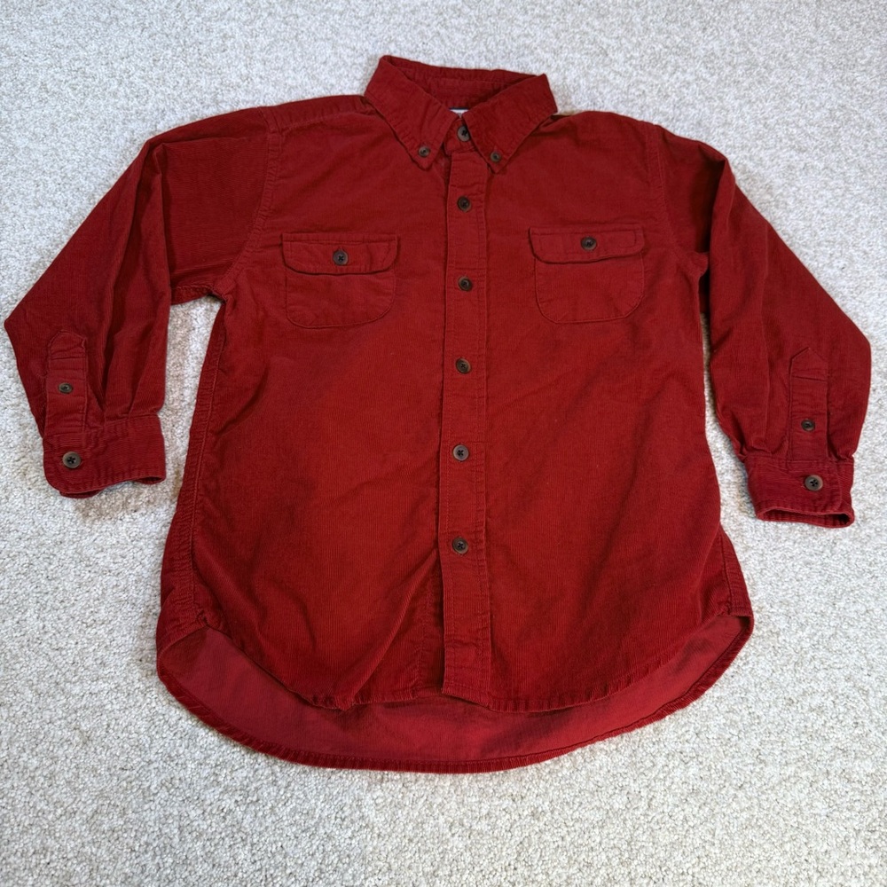 Hartstrings Boys Size 7 Red Corduroy Button Down Shirt Long Sleeve 100% Cotton